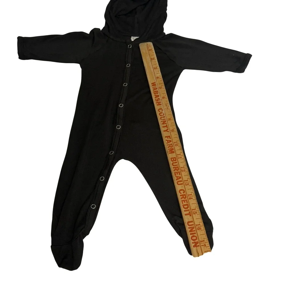 Kate Quinn Bamboo Black‎ Hooded Footie Romper with Bear Ears 0-3M Snap Front
